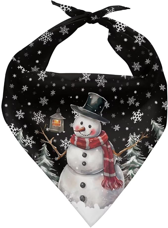 KEIAHUAN Christmas Pet Bandana Cartoon Snowman Dog Scarf Washable Adjustable Reversible Holiday Scarves Xmas Pet Accessories
