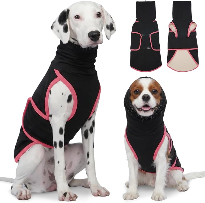 DENTRUN Dog Anxiety Vest for Calming Relief – Weighted Pressure Shirt with Noise Cancelling Ear Wraps for Fireworks Thunderstorm Separation Travel Vet Visit, Soft Stretchy Hoodie for Pets