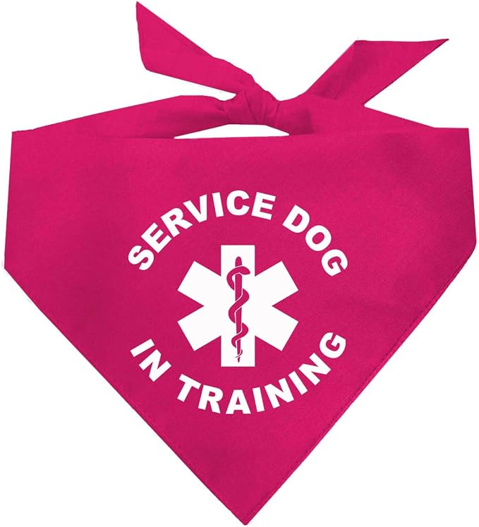 Service Dog in Training Dog Bandana | 100% Cotton Adjustable Triangle |Service Dog | Working Animal | Assistance |Hot Pink, One Size (289)