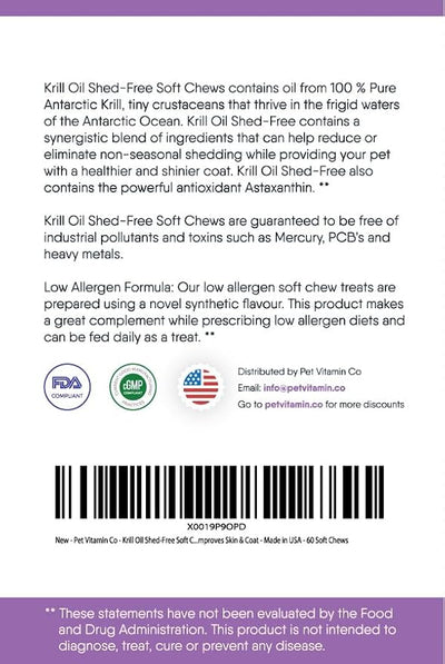 Krill Oil Shed-Free Soft Chews for Dogs - Reduce Shedding & Itching - Rich in Omega 3 & Antioxidants - Improves Skin & Coat - Made in USA - 60 Soft Chews