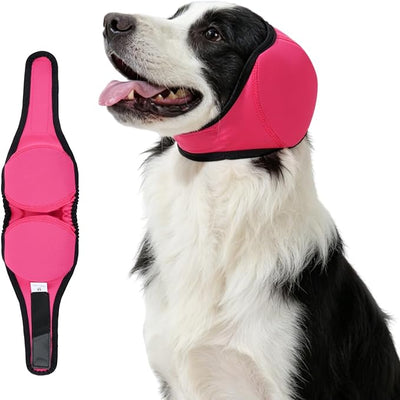 Dog Ear Covers for Bath,Shower,Elastic Dog Ear Muffs Noise Reduction Anxiety Relief,No Flap Ear Wrap Calming Hood for Grooming,Blow Dry,Thunder,Waterproof Ear Protection for Dogs(Pink,L)
