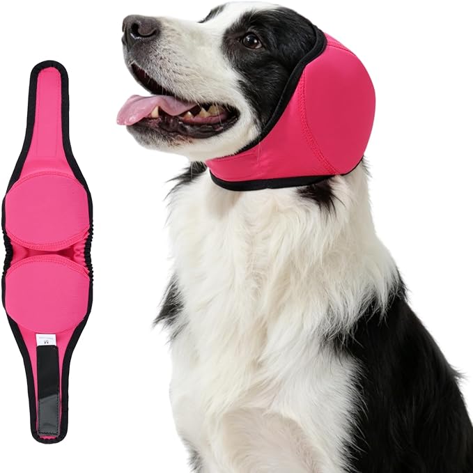 Dog Ear Covers for Bath,Shower,Elastic Dog Ear Muffs Noise Reduction Anxiety Relief,No Flap Ear Wrap Calming Hood for Grooming,Blow Dry,Thunder,Waterproof Ear Protection for Dogs(Pink,M)