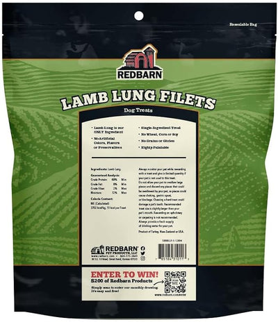 Redbarn Lamb Lung Filets - Oven Roasted Jerky-Style Dog Treats, Flavorful, Tasty & Highly Palatable Chews, Single Ingredient Protein – 10 oz, Case of 10 Bags