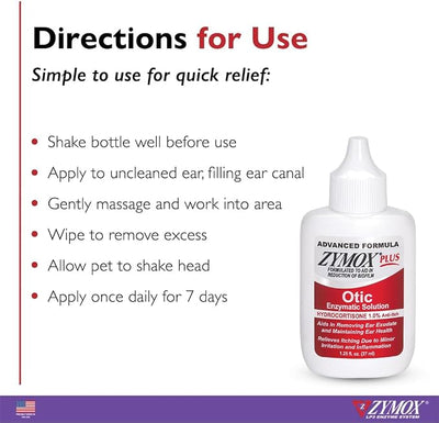 Zymox Enzymatic Ear Wipes and Otic Plus Advanced Ear Solution for Dogs and Cats - Product Bundle - for Dirty, Waxy, Smelly Ears and to Soothe Ear Infections, 100 Count Wipes and 1.25oz Bottle