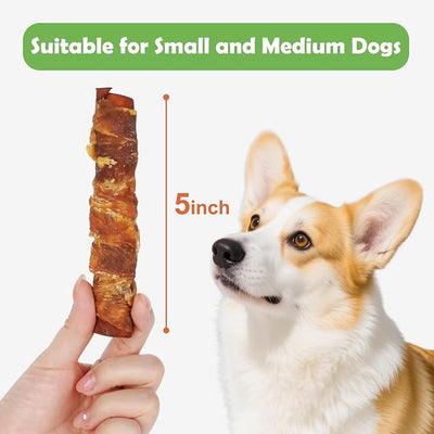 MON2SUN Dog Treats 5 Inch Chicken Wrapped Smoked Stuffed Rawhide Rolls with Chicken Liver, Rawhide Chews for Medium Dogs, 10.6 oz (6 Count)