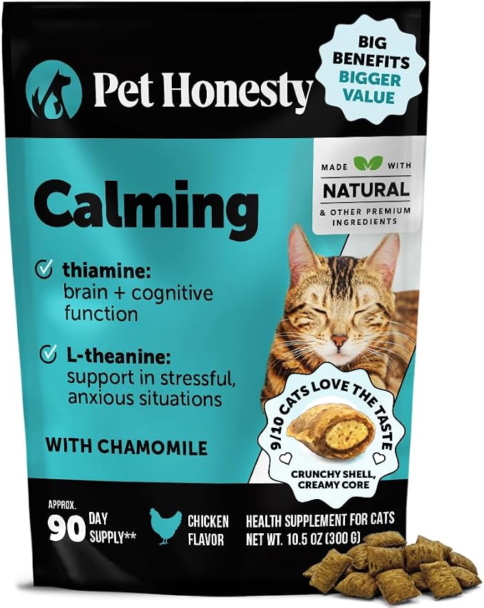 Cat Calming Treats for Anxiety Relief - Dual Texture Crunchy Creamy Calming Chews for Cats - Feline Stress Relief Behavior Support for Travel, Vet Visits, Grooming, Separation Anxiety (90-Day Supply)