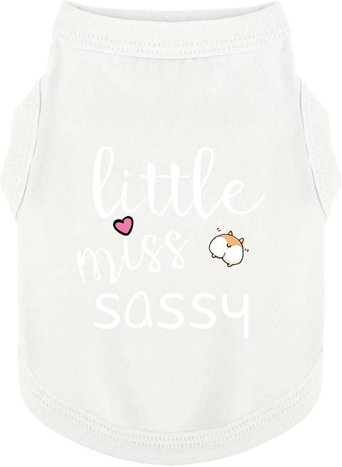 Paiaite Dog Clothes Fashionable Sleeveless Pet Vest: 'Little Miss Sassy' Printed Cotton Dog Shirt, Ideal for Small, Medium, and Large Breeds, Ensuring Comfort and Breathability White 3XL