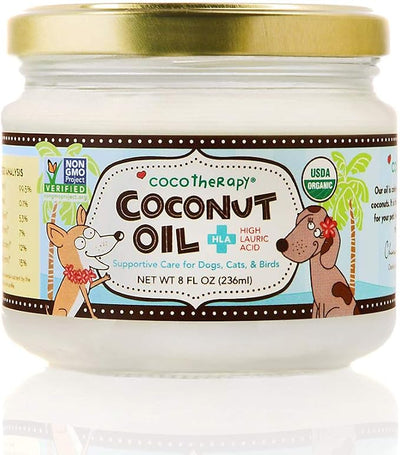 CocoTherapy Organic Virgin Coconut Oil, 8 Ounces, Natural Supplement for Dog Skin Coat Digestion and Immunity