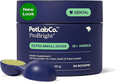 PetLab Co. ProBright Dental Powder - Dog Breath Freshener - Teeth Cleaning Made Easy – Targets Tartar & Bad Breath - Formulated for Extra Small Dogs - Packaging May Vary