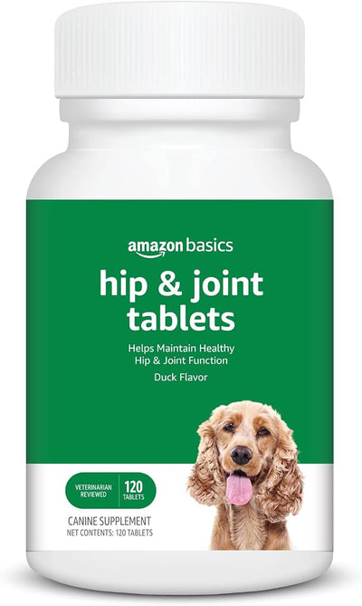 Amazon Basics Dog Hip & Joint Daily Chewable Tablets, with Glucosamine, MSM, and Chondroitin, Duck Flavored, 120 Count (Previously Solimo)