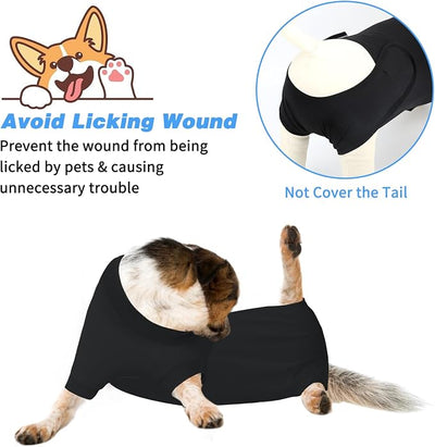 2 Packs Breathable Cotton Dog Recovery Suit for After Neuter Spay Abdominal Wounds Protector, Professional Anti-Licking Onesies for Male Female Pets Surgery Bandages, S Black Grey Pure