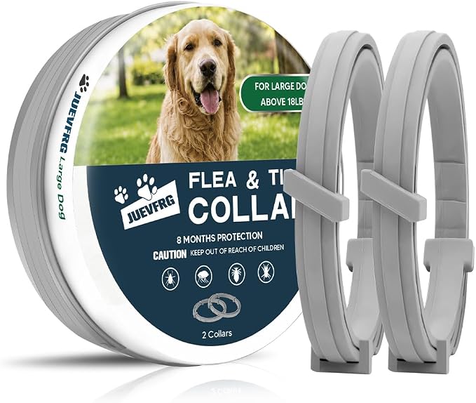 NJKPUYT Flea Collar for Dogs, Tick and Flea Collar for Dogs, Dog Tick Collar, Dog Flea Collars, Flea Collar for Large Dogs, Plant-Based Protection,Easy to Use,Lasts Up to 8 Months – 2 Pack