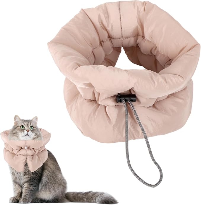 BOXOB Adjustable Recovery Collar - Lightweight, Waterproof & Soft for Cats & Dogs Kitten Cone to Stop Licking After Surgery - Prevents Licking Wounds (S, Khaki)
