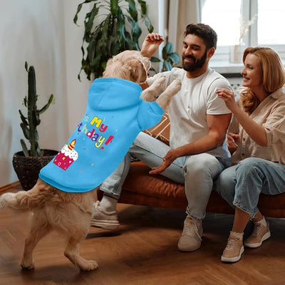 Dog Sweater Dog Hoodie Cold Weather Coat Hooded Sweatshirt for Puppies,Cats, Small Medium Large Dogs (Blue(It's My Birthday), X-Large)