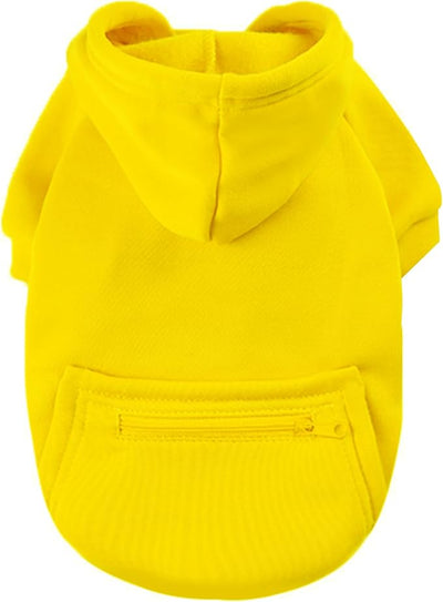 Jecikelon Dog Hoodies for Small Dogs with Zipper Pocket, Soft Fleece Puppy Clothes with Rope Hat, Warm Winter Outfits Cold Weather Coats, Cute Sweatshirt Chihuahua Costume (Yellow, X-Large)