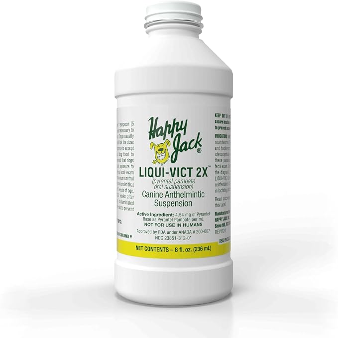 HAPPY JACK Liqui-Vict 2X Liquid Dog Dewormer, Butterscotch, 8 oz | Removes Roundworms & Hookworms, For Large, Medium & Small Breeds