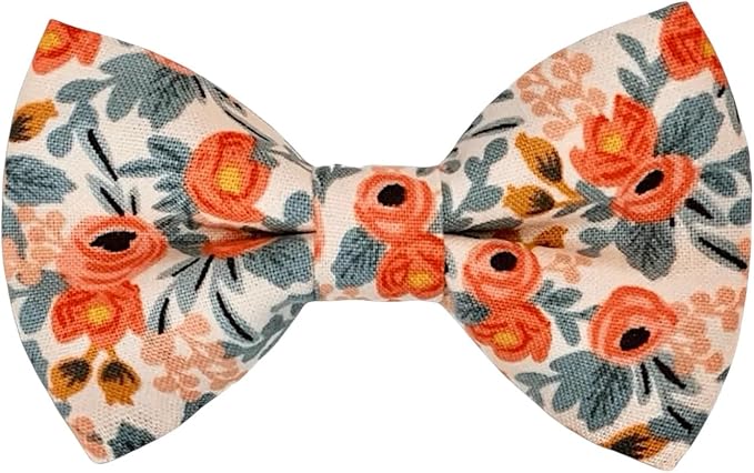 Detachable Dog Bow Tie, Slide-On Pet Bowtie for Collars, Stylish Durable Dog Lover Accessory Small, Medium & Large Dogs (Peach Rifle Paper Co Fabric, X-Large (5.5in Wide))