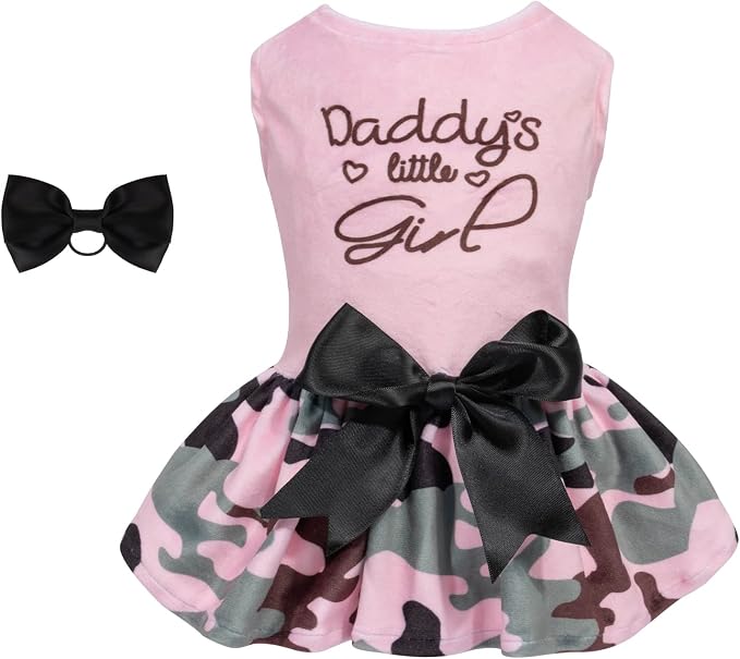 CuteBone Daddy's Little Girl Dog Dress for Small Dogs Pink Skirt Puppy Velvet Dresses Dog Clothes
