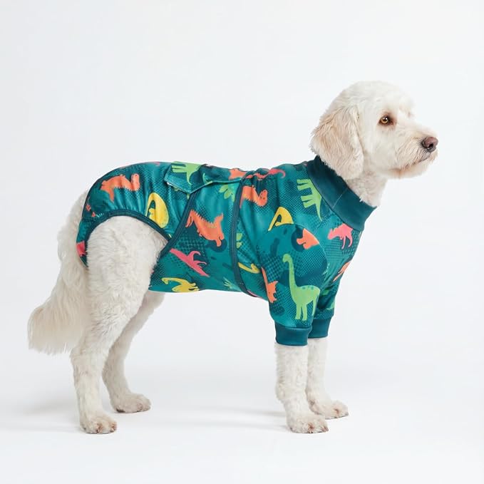 Spark Paws Dog Surgery Recovery Suit – Dog Recovery Suit After Surgery, Anti-Lick Dog Onesie, Abdominal Wound Protector, Soft Cone Alternative for Spay Neuter Male Female Pet Recovery - Dinosaurs, 2XL