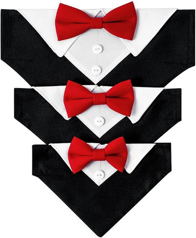 Tuxedo Dog Collar for Wedding Engagement and Birthday, Formal Dog Bandana Collar Costume with Bow Tie and Adjustable Buckle,Suitable for Small Medium Large Dog. (Red, M)