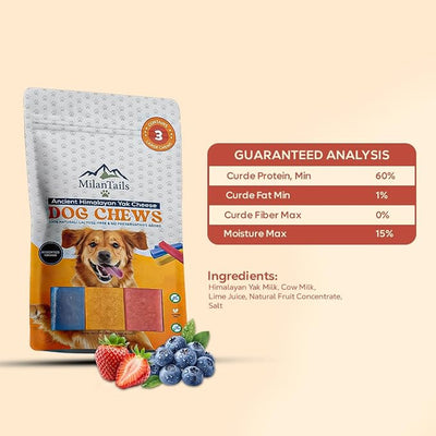 Premium Natural Fruit-Flavored Himalayan Yak Chew for Dogs - 300g, All-Natural, Long-Lasting, Authentic Yak Milk, Healthy Dental Chew, High-Protein (Large, Blueberry)