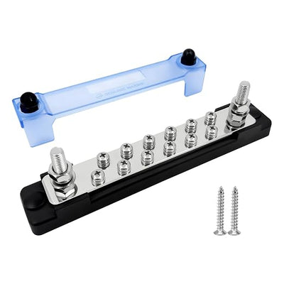 LENKRAD 250 Amp Power Distribution Block 12V Marine Positive and Negative Buss Bar 48v Battery Terminal Block Dc Ground Bus Bar for Boat Automotive Busbar Kit - 2 x M8 Post, 12 x M5 Screws