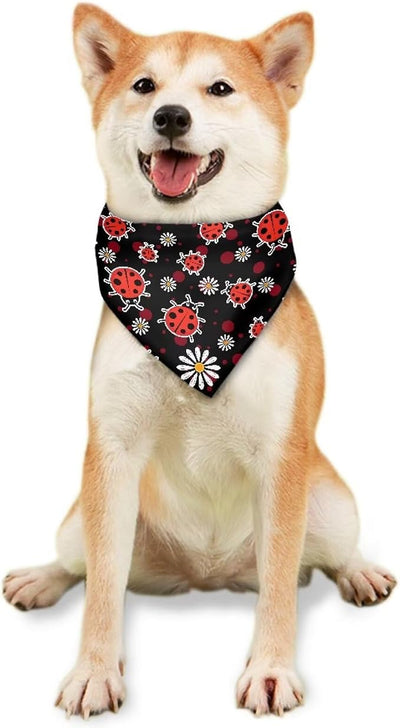 KEIAHUAN Ladybug Daisy Dog Bandanas Girl Adjustable Dog Scarf Bib Handkerchief Lightweight Triangle Scarf Puppy Bandana for Pet