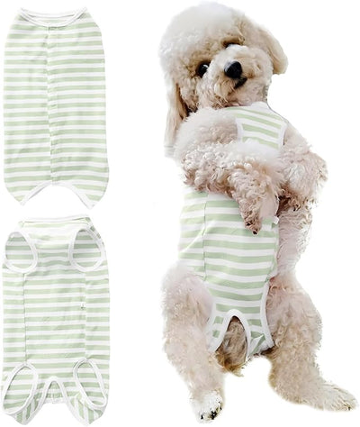 Dog's Recovery Suit Post Surgery Shirt for Puppy, Small Dog Surgical Recovery Suit for Female Male Dogs, Dog Onesie Protect Surgical Wound(Green White Stripe-l)