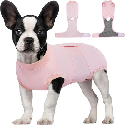 Kuoser Dog Recovery Suit for Dogs After Surgery, Soft Dog Surgical Onesie for Female Male Dogs Spay Neuter, Anti-Licking Pet Bodysuit for Abdominal Wounds, Skin Disease, E-Collar Alternative, Pink S