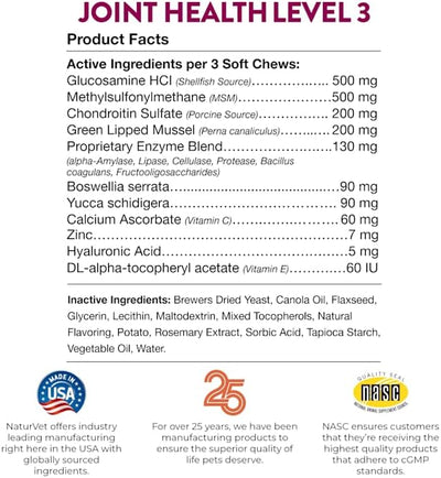 NaturVet Joint Health Level 3 Dog Soft Chew 15.2 oz. Count of 240