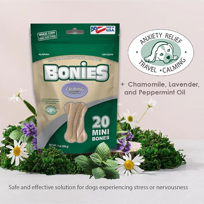 Bonies Natural Calming Formula Medium-Sized Single Bone - Contains Chamomile & Lavender, Help Anxiety, Excessive Barking & Trembling, Chicken Flavor, [Medium Dog], 8 Bones