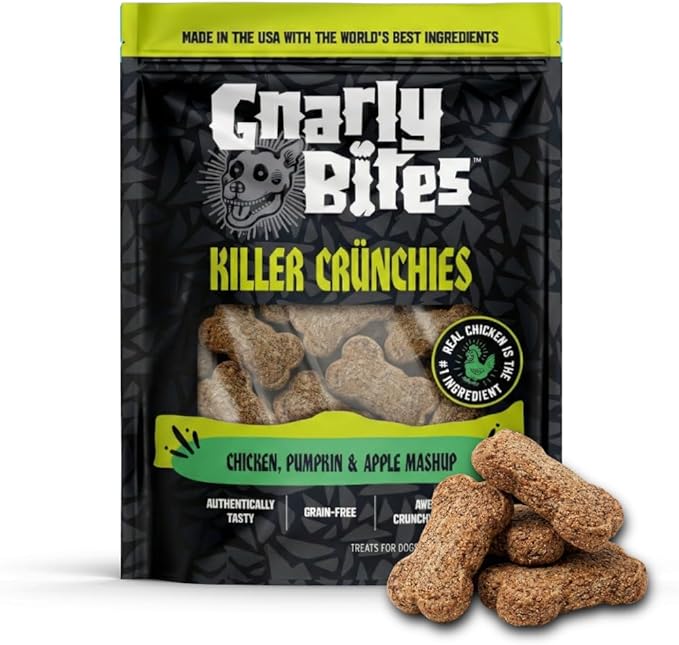Killer Crunchies Dog Treats, Crunchy Healthy Snack for Puppies and Adult Dogs, Made with Real Chicken, Apples and Pumpkin, Grain Free, Natural Ingredients, 14 oz