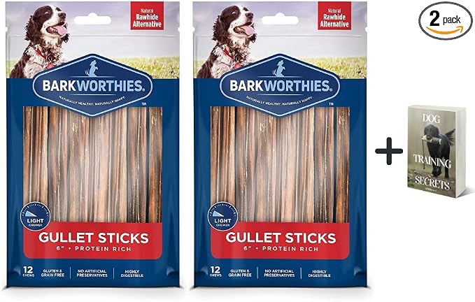 Barkworthies Beef Gullet Sticks - 2 pk of 12 - Natural, Chewy, Grain Free Dog Treats - Long Lasting Dog Chew - Dental Chews for Healthy Teeth & Bones