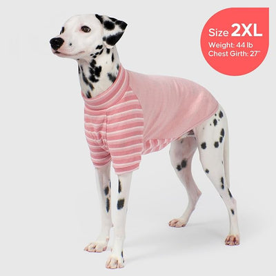 KYEESE 2Pack Waffle Dog Shirt with Sleeves, Lightweight Dog T Shirts for Medium Large Dogs Girl, Breathable Pet Tee Shirts Soft Dogs Clothes for Daily Wear, Pink+Striped, 2XL