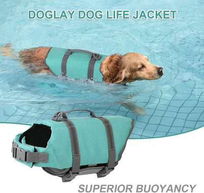 Doglay Dog Life Jacket with Rescue Handle, Dog Life Vest for Swimming Boating, Adjustable Reflective Puppy Swim Vest with Superior Buoyancy for Small Medium Large Dogs