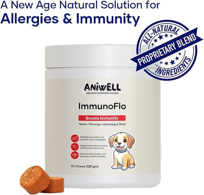 ImmunoFlo Dog Allergy Relief Chews – Immune Support & Anti Itch for Dogs | Astragalus, Moringa, Neem, Probiotics | Dog Yeast Infection & Seasonal Allergy Supplement | Soft Chews for All Breeds