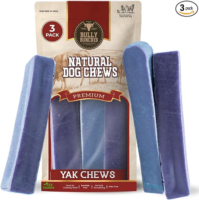 Bully Bunches Premium Fruit-Flavored Himalayan Yak Chew for Dogs - 100g, All-Natural, Long-Lasting, Authentic Yak Milk, Healthy Dental Chew, High-Protein (Medium Blueberry - 3PK, Blueberry)