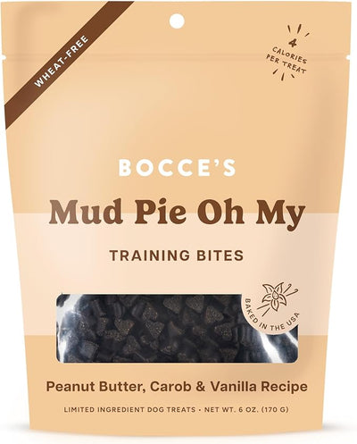 Bocce's Bakery Mud Pie Oh My Training Treats for Dogs, Wheat-Free Dog Treats, Made with Real Ingredients, Baked in The USA, Natural & Low Calorie Training Bites, PB, Carob, & Vanilla Recipe, 6 oz