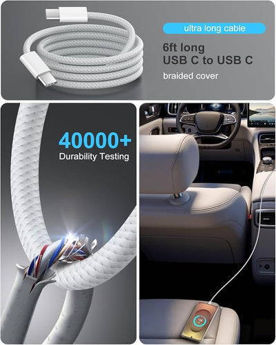 90W Car Charger USB C, [2Pack] Besgoods Dual 45W USB C iPhone 17 Pro Max Fast Charging Cigarette Lighter Adapter with 6ft Type C Cable for iPhone 16 15 Galaxy S26 S25 Ultra S24 S23