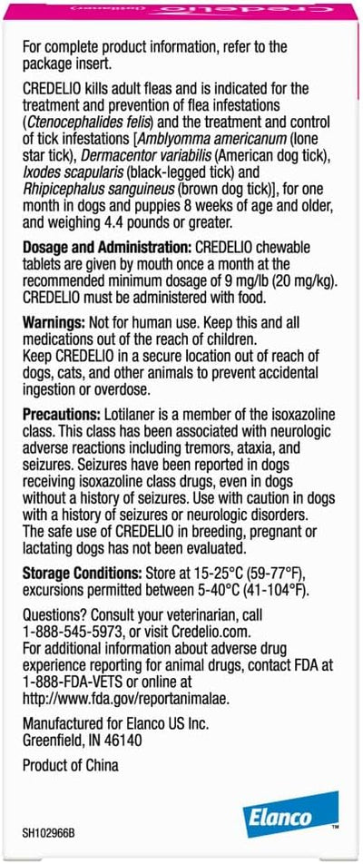 Credelio (lotilaner) Tick & Flea Treatment + Flea Infestation Protection for Dogs 6.1-12.0 lbs. (3 Tablets)