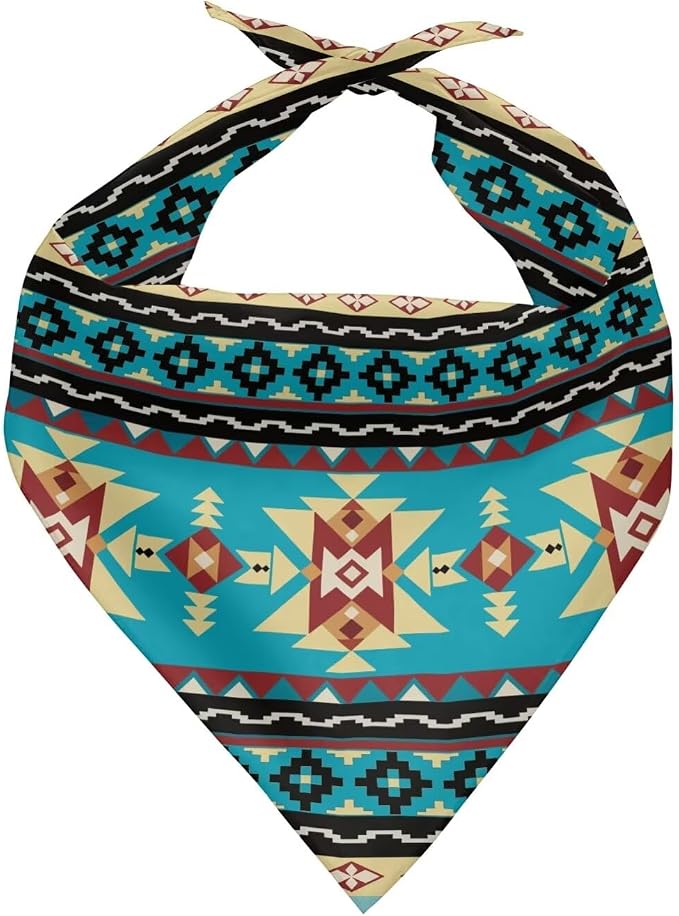 KEIAHUAN Blue Aztec Style Dog Bandanas Double-Sides Printed Dog Scarf Bibs Adjustable Breathable Pet Handkerchief Accessories for Small to Large Dogs