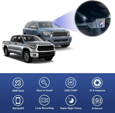 Fitcamx 4K Dash Cam Suitable for Toyota Tundra 2017-2021 & Sequoia 2017-2022 Limited SR5 Platinum TRD Pro, Integrated OEM Look, High Definition 2160P Video WiFi, G-Sensor, Loop Recording, 64GB Card
