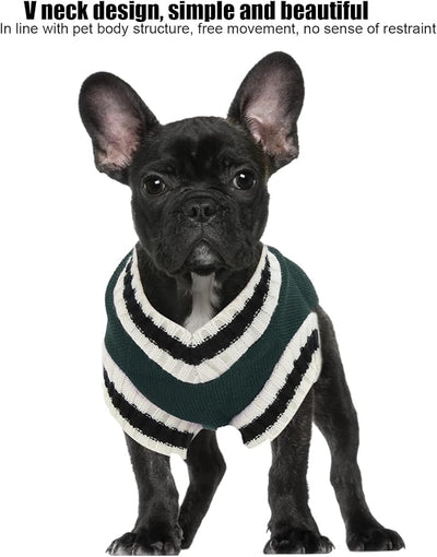 Pet Warm Coat, V Neck Striped College Uniform Pet Knitting Flocking Clothes Vest for Puppy Small Medium Dogs Autumn and Winter Apparel