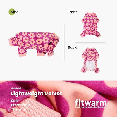 Fitwarm Flower Fleece Dog Pajamas, Warm Winter Dog Clothes for Small Dogs Girl, Cozy Pet Onesie with Feet, Pink, Small