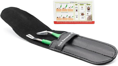 TickCheck Premium Tick Remover Kit - Stainless Steel Tick Remover + Tweezers, Leather Case, and Free Pocket Tick Identification Card (50 Pack)