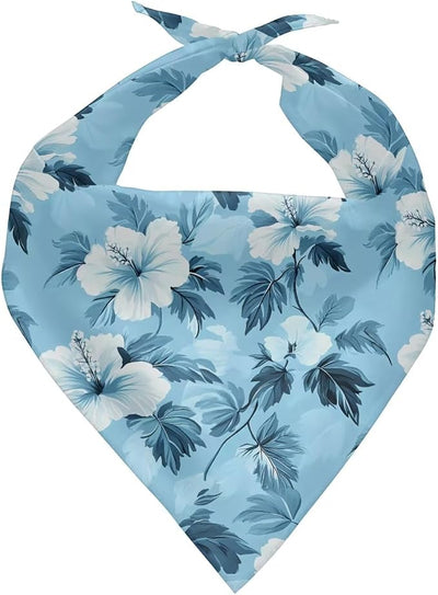 KEIAHUAN Blue Hibiscus Flowers Dog Bandanas 1 Pack Triangle Reversible Pet Scarf for Boys and Girls Adjustable Fit Dog Scarfs Pet Scarves Bib Handkerchief