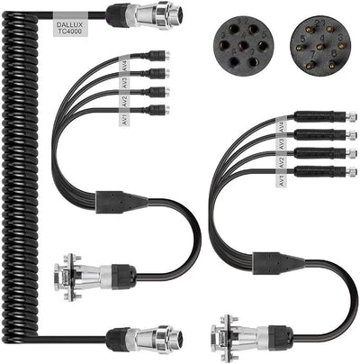 DALLUX Heavy Duty Vehicle Coil Trailer Cable with 4 Channel 4 PIN AV Connector Disconnect Kit for Truck Caravan Motor Home Backup Security Camera Monitor System