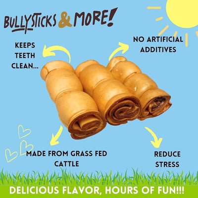 BULLYSTICKS & MORE 5-6" Beef Cheek Rolls for Dogs (Peanut Butter- 3 Count) - Beef Cheek Bones for Dogs - Dog Parents Choice - Premium No Hide Rolls