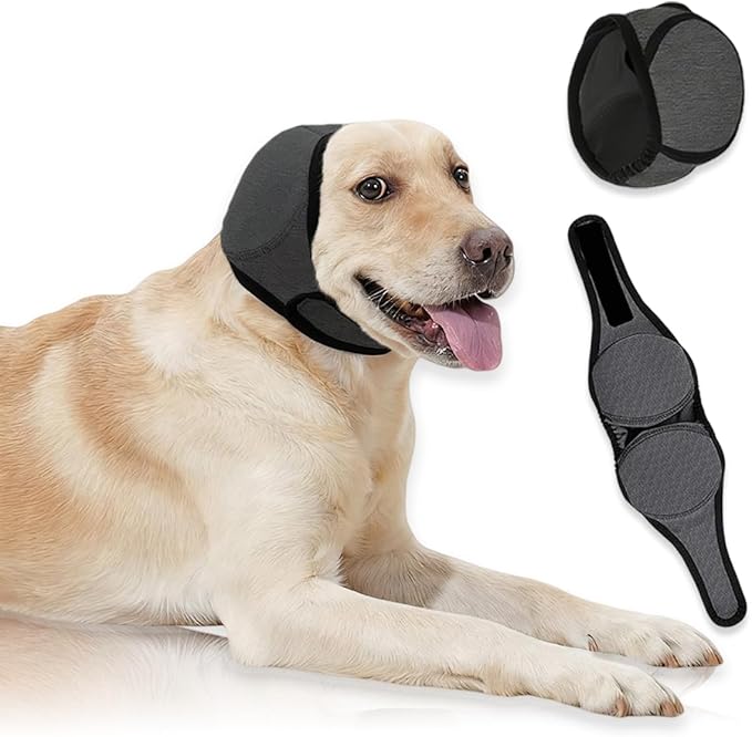 Dog Ear Covers,Dog Ear Muffs Noise Protection,No Flap Ear Wrap for Dogs Hematoma Recovery,Adjustable Calming Hoodie Shower Cap for Grooming,Bathing,Swimming & Anxiety Relief(Grey,S)