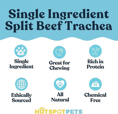 hotspot pets Premium Beef Trachea for Dogs 6" Strips Split - All Natural Grass-Fed Beef Dog Chews, Rich in Glucosamine Chondroitin for Joint Health, Single Ingredient No Rawhide Dog Treats (100 Pack)